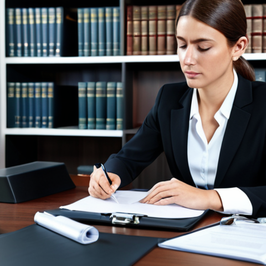 **
"A professional female lawyer in modest business attire, assisting a victim at a comfortable desk in a modern, well-lit office. Bookshelves and legal documents are in the background. The scene conveys support and justice. Safe for work, appropriate content, fully clothed, professional, family-friendly, perfect anatomy, correct proportions, natural pose, well-formed hands, proper finger count, natural body proportions, high-quality rendering."
**