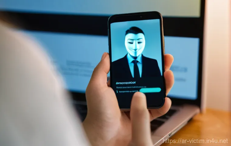 범죄 피해자 피해 신고 익명 처리 - **Prompt: "A close-up of a person's hands gently holding a smartphone, the screen softly glowing wit...